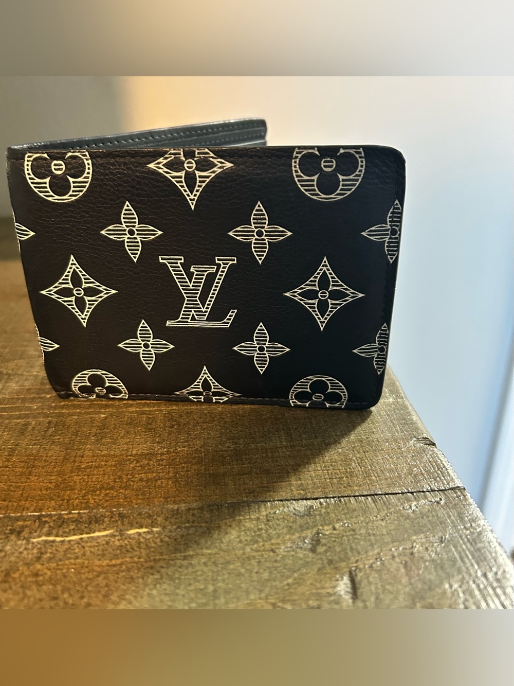 Louis Vuitton Multiple Bifold Wallet w Monogram Shadow Ink Blue/White Leather